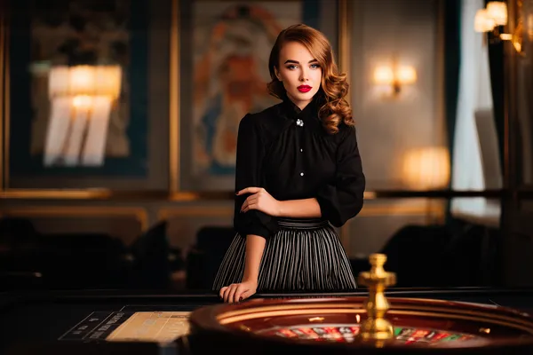 A confident dealer surrounded by casino chips inviting players to access their BD9 account, reflecting quick and easy login options.
